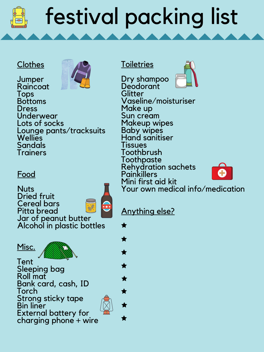 Student World Online | Festival Packing List 